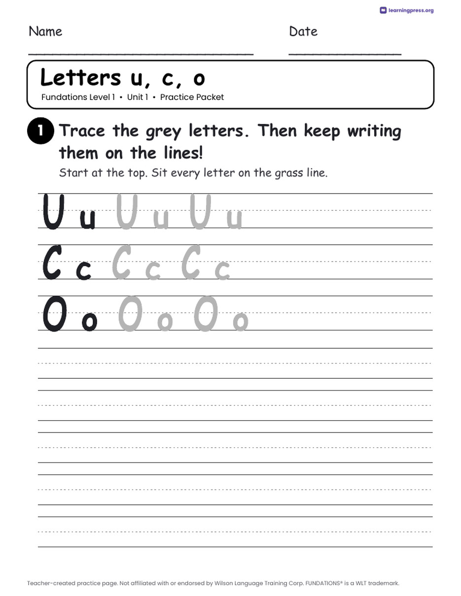 Preview page 2 of Free Fundations Level 1 Unit 1 Practice Packet Sample