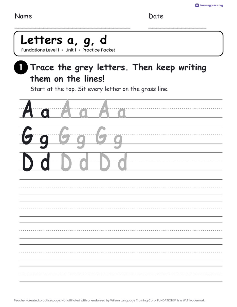 Preview page 3 of Free Fundations Level 1 Unit 1 Practice Packet Sample