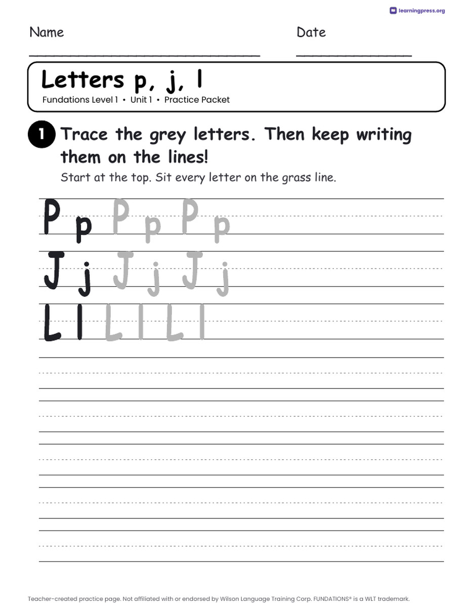 Preview page 4 of Free Fundations Level 1 Unit 1 Practice Packet Sample