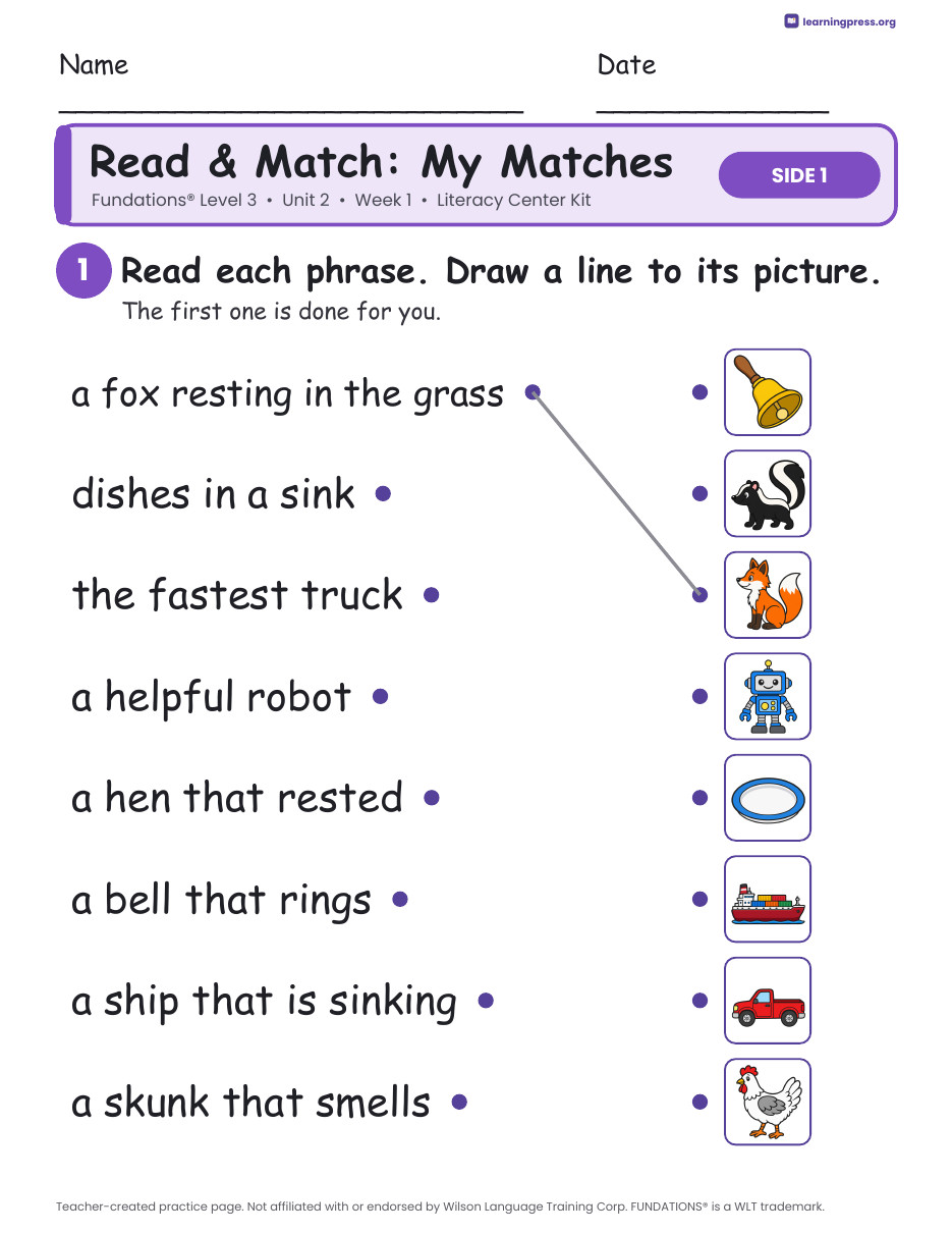 Preview page 3 of Fundations Level 3 Unit 2 Week 1 Literacy Center Kit