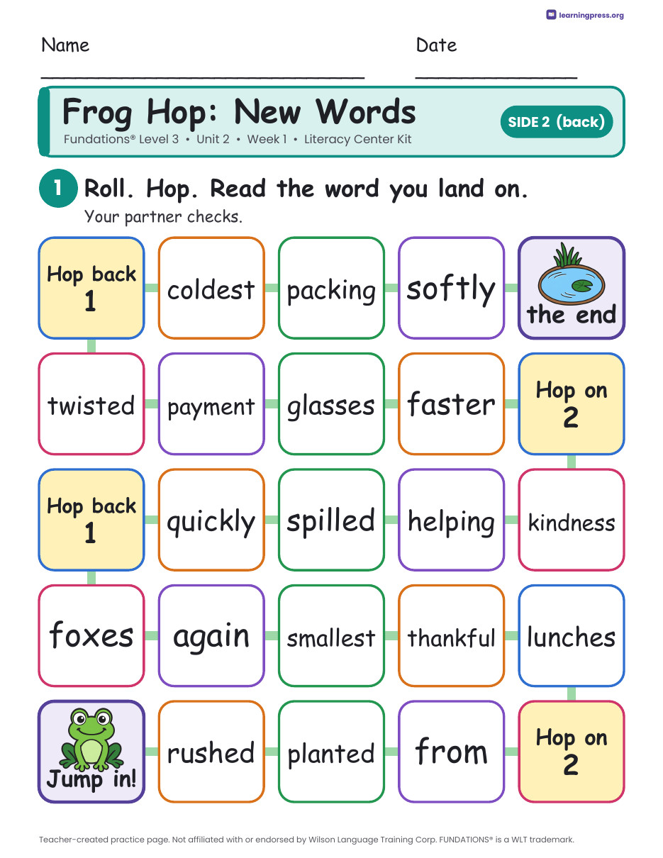 Preview page 4 of Fundations Level 3 Unit 2 Week 1 Literacy Center Kit