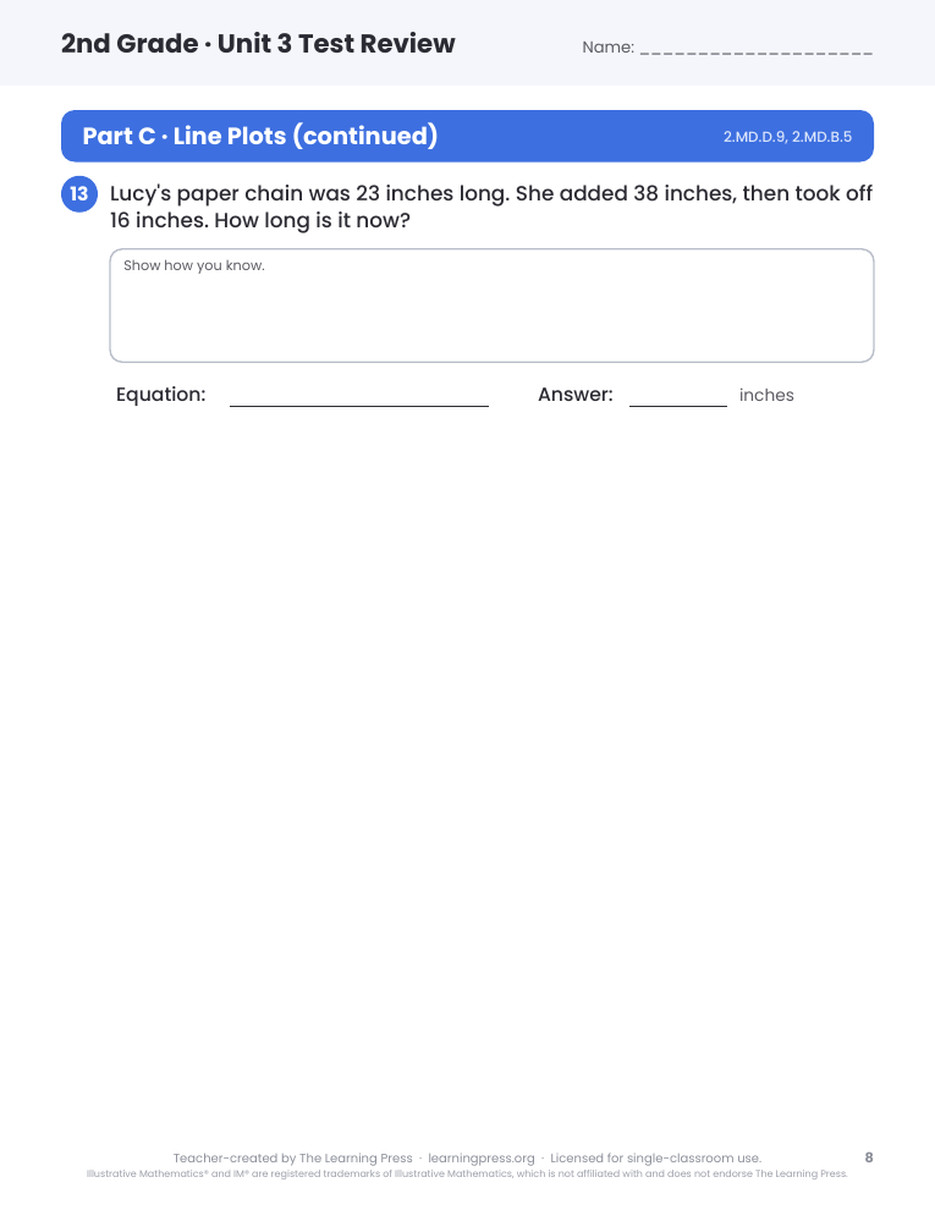 Preview page 4 of Illustrative Math (IM®) Aligned 2nd Grade Unit 3 Test Review
