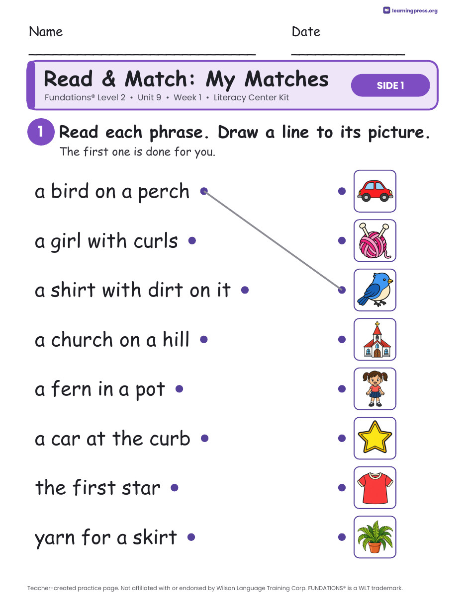 Preview page 3 of Fundations Level 2 Unit 9 Week 1 Literacy Center Kit