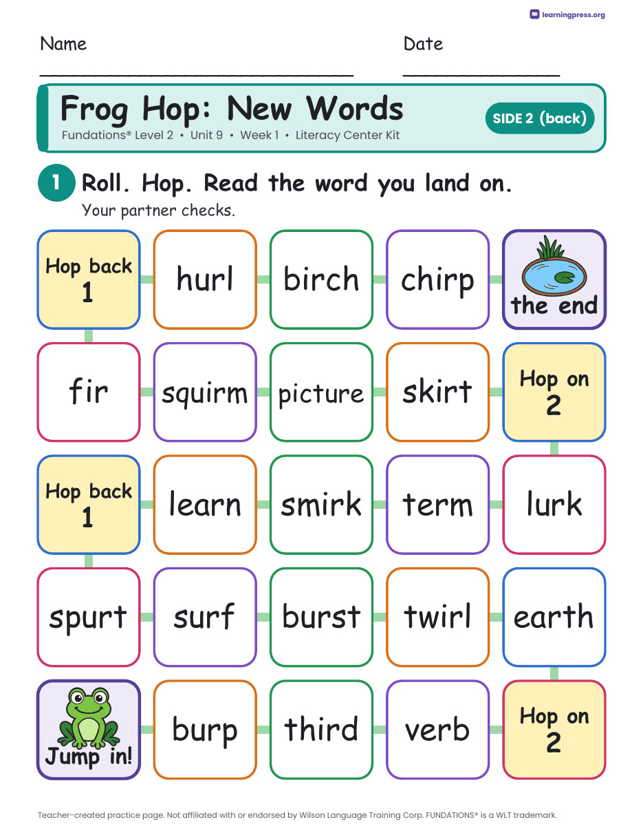 Preview page 4 of Fundations Level 2 Unit 9 Week 1 Literacy Center Kit