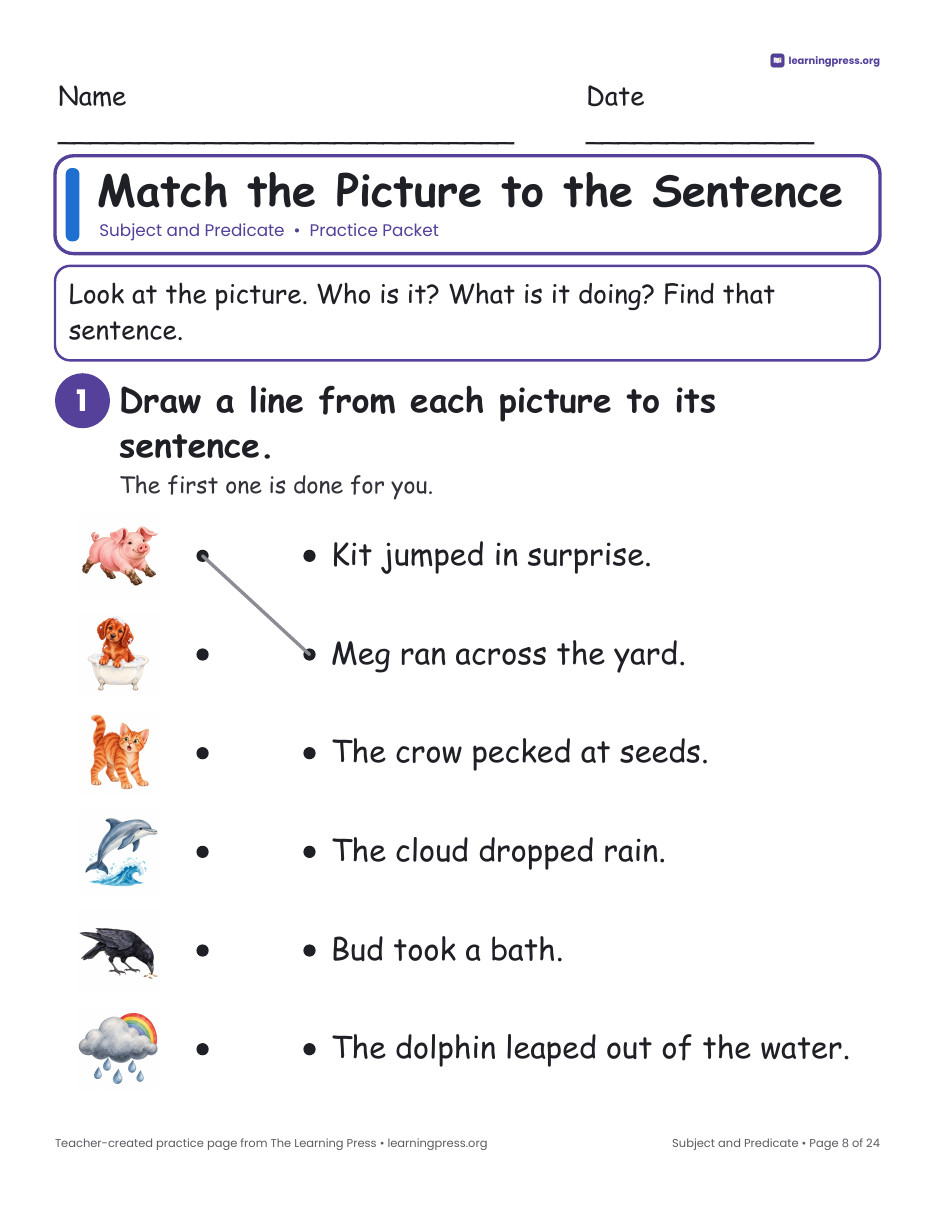 Preview page 3 of Subject and Predicate Worksheets, Posters & Slides – Grade 2