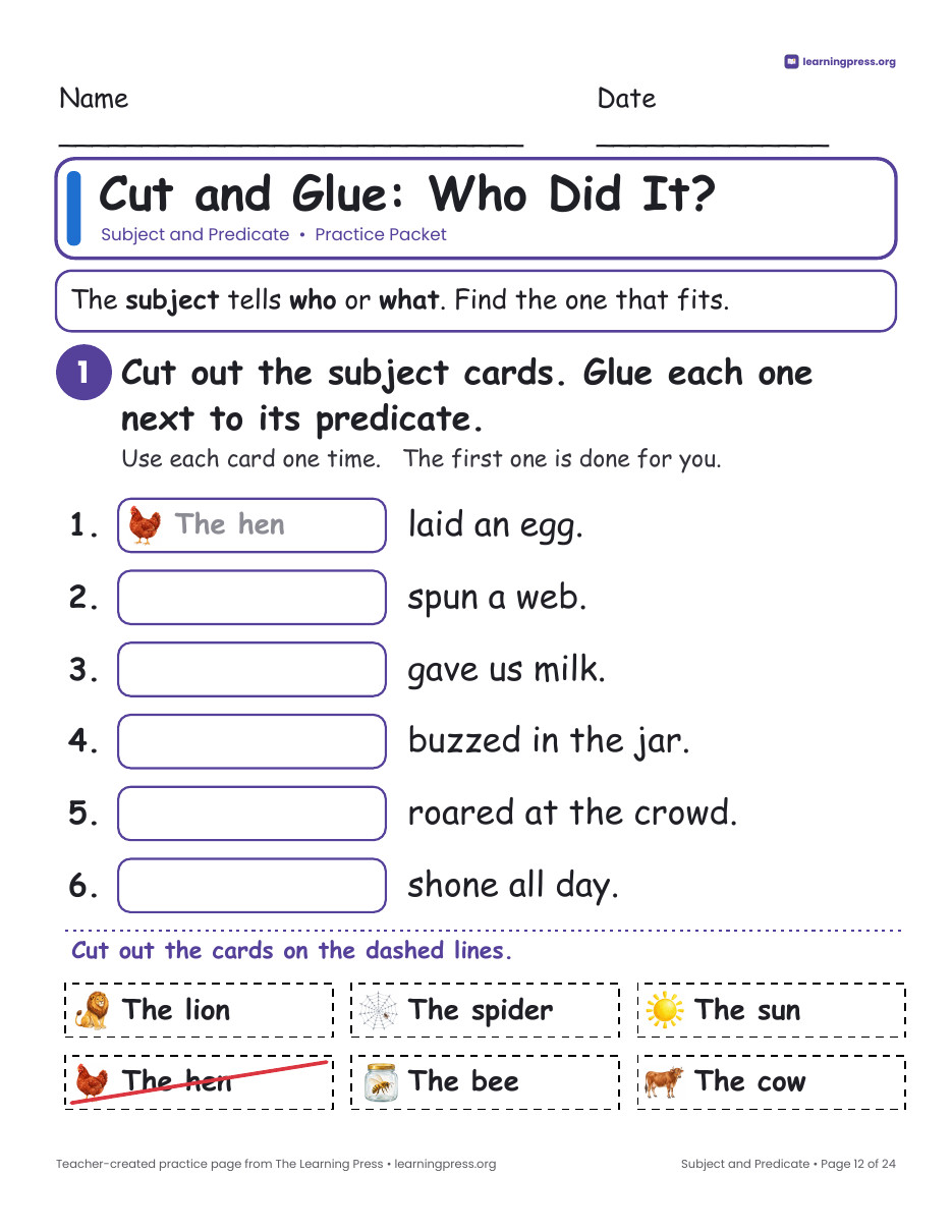Preview page 4 of Subject and Predicate Worksheets, Posters & Slides – Grade 2