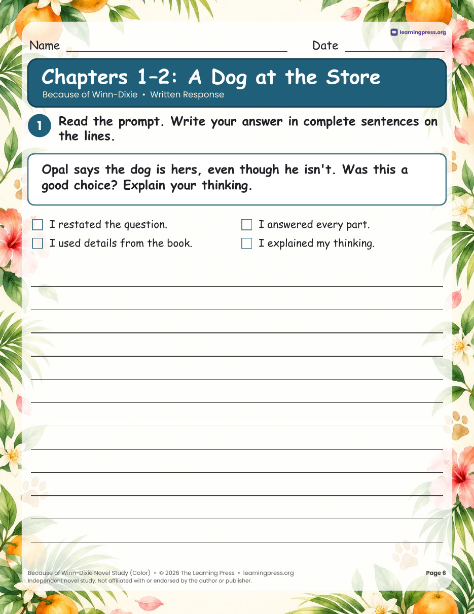 Preview page 3 of Because of Winn-Dixie Novel Study · Chapter Questions, Vocabulary & More