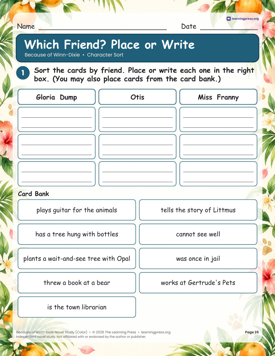 Preview page 4 of Because of Winn-Dixie Novel Study · Chapter Questions, Vocabulary & More
