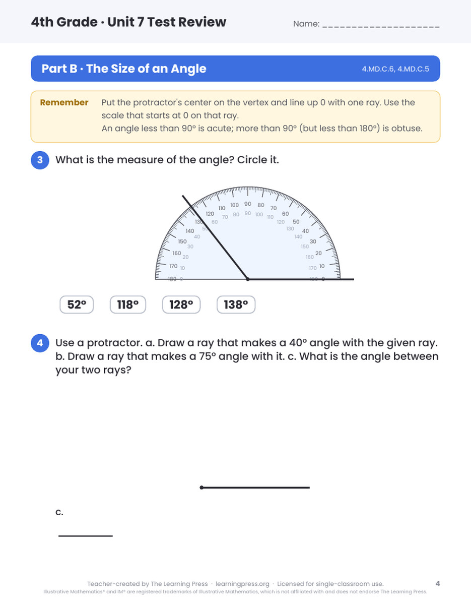 Preview page 2 of Illustrative Math (IM®) Aligned 4th Grade Unit 7 Test Review