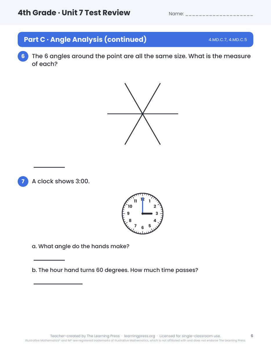 Preview page 3 of Illustrative Math (IM®) Aligned 4th Grade Unit 7 Test Review