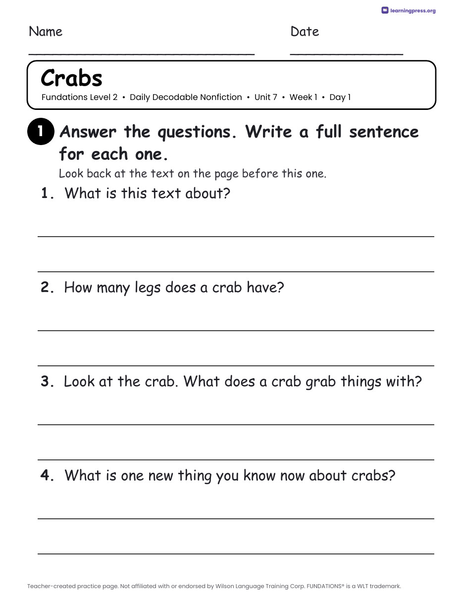 Preview page 2 of Fundations-Aligned Daily Decodable Nonfiction · Level 2 Unit 7
