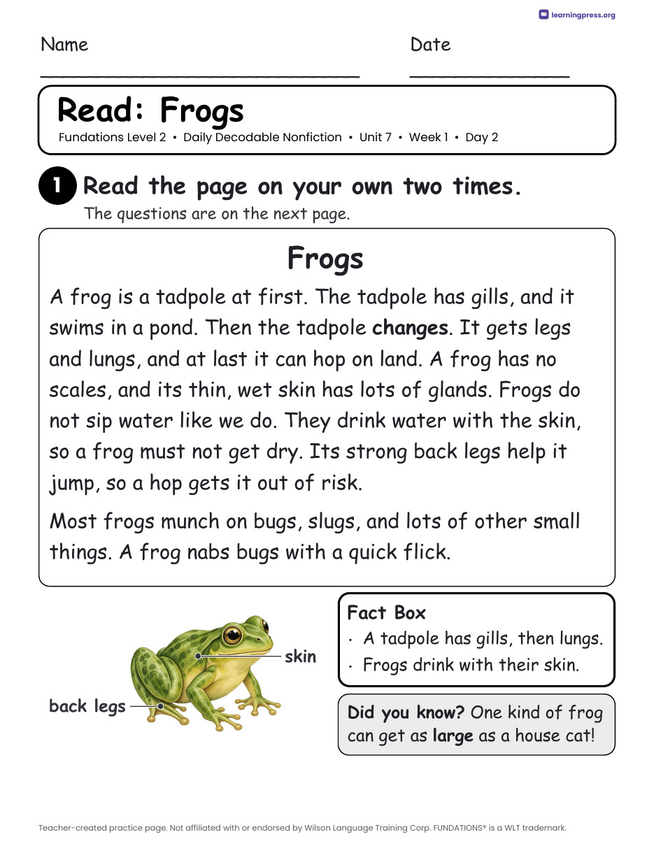 Preview page 3 of Fundations-Aligned Daily Decodable Nonfiction · Level 2 Unit 7