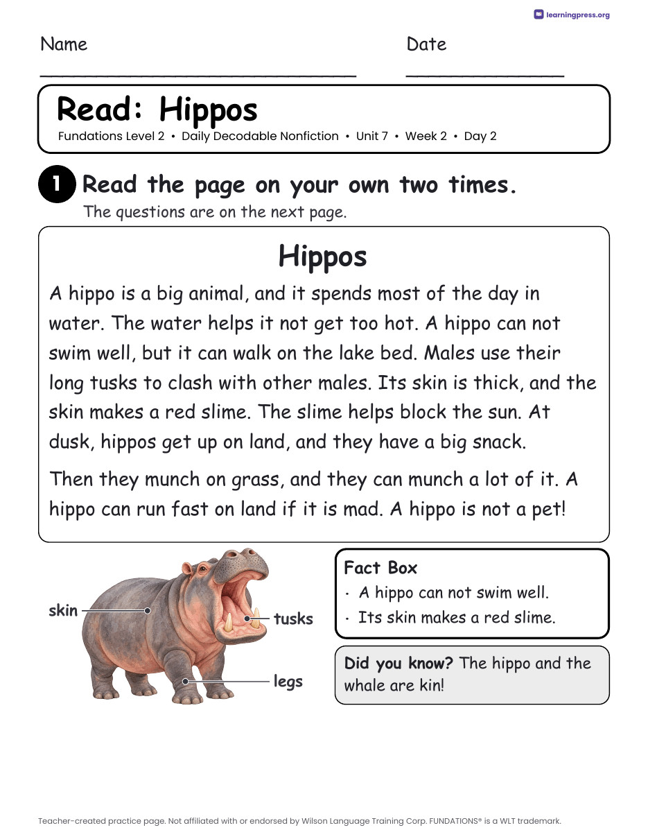 Preview page 4 of Fundations-Aligned Daily Decodable Nonfiction · Level 2 Unit 7