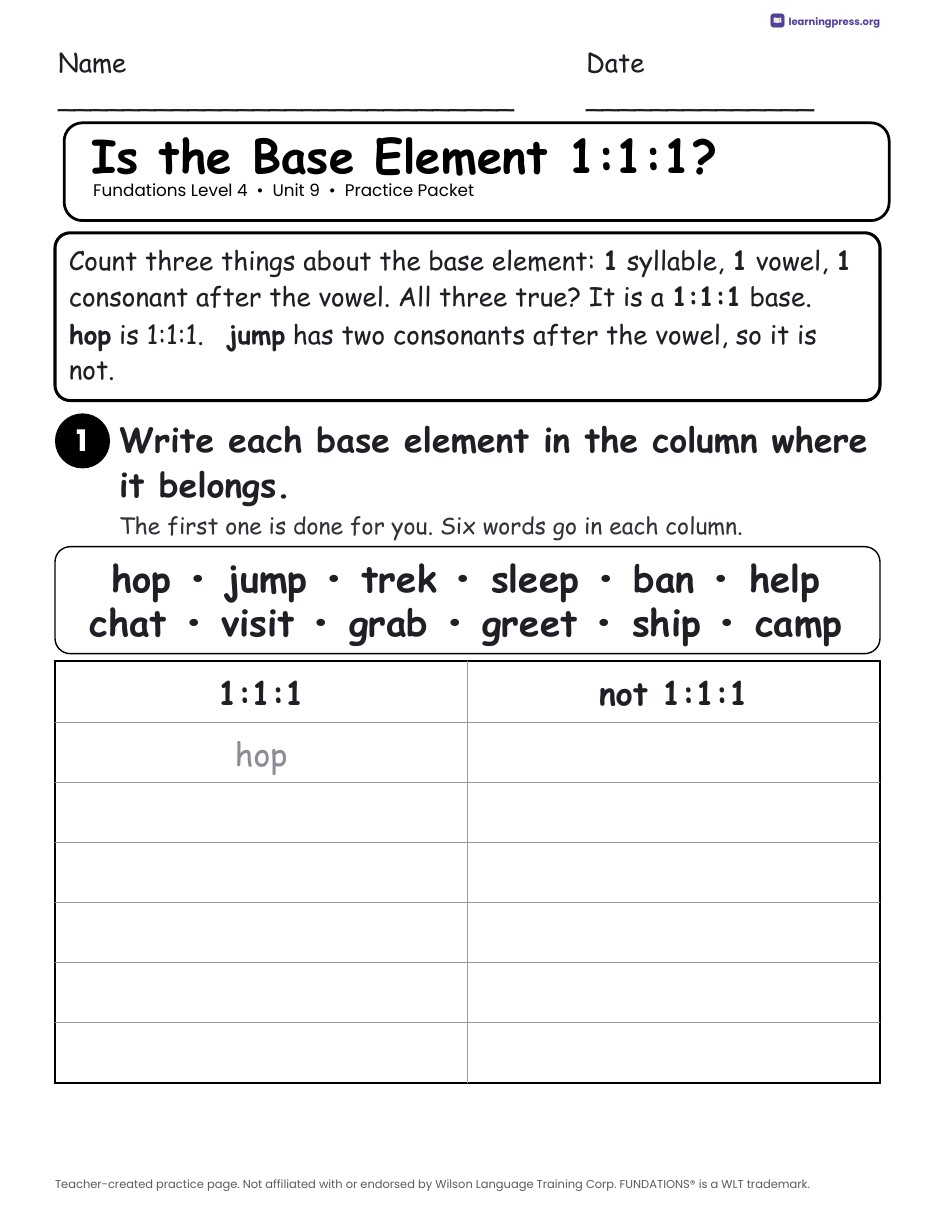 Preview page 1 of Fundations Level 4 Unit 9 Practice Packet