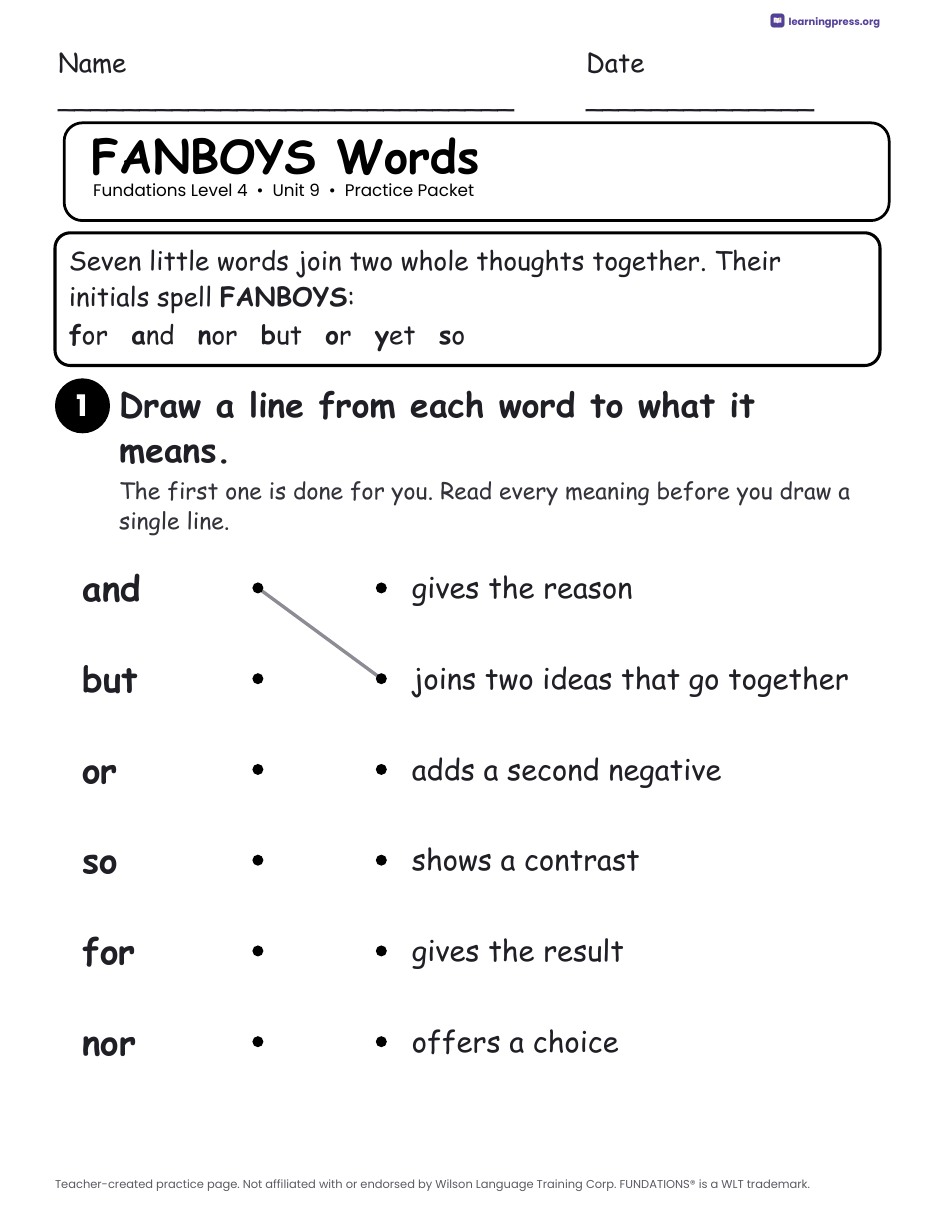 Preview page 2 of Fundations Level 4 Unit 9 Practice Packet