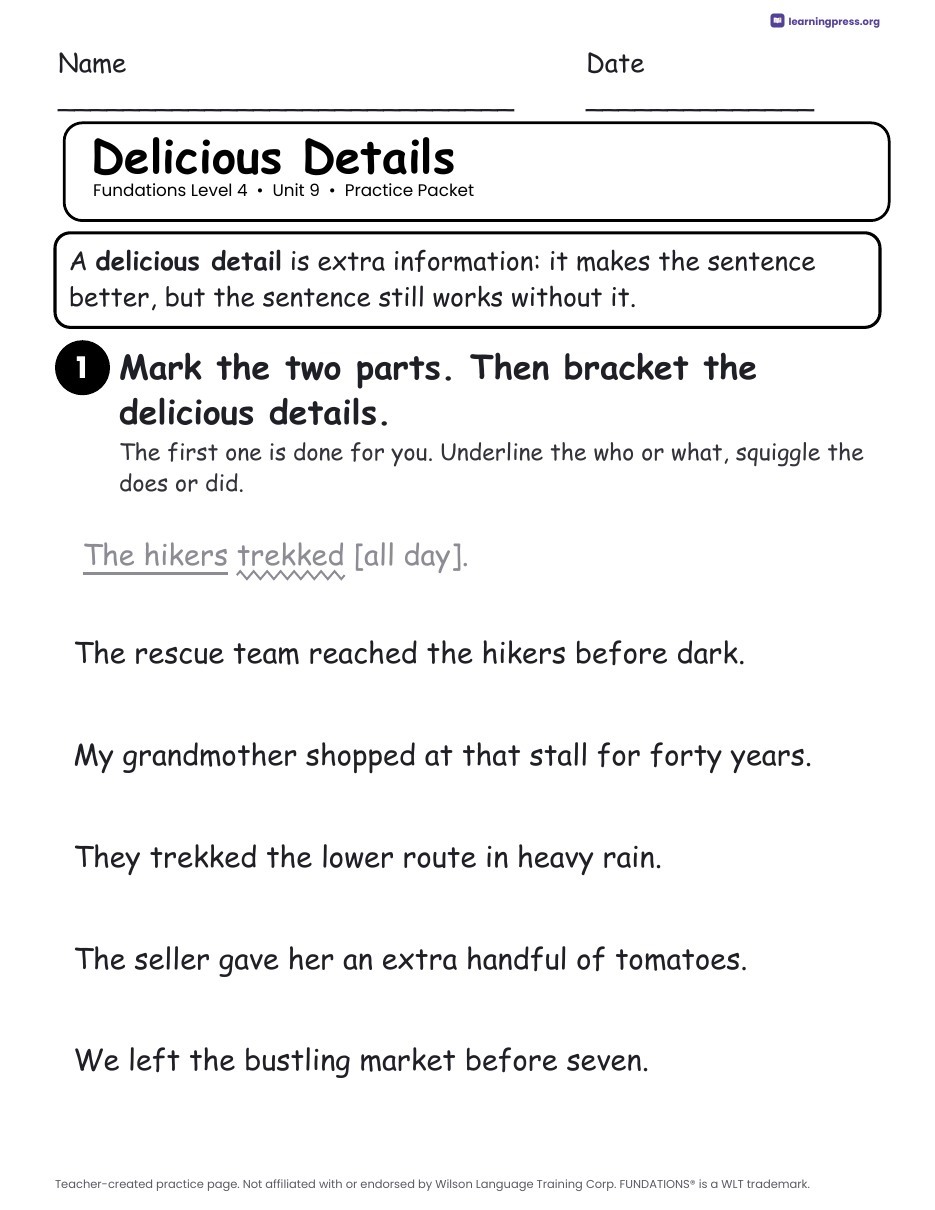 Preview page 3 of Fundations Level 4 Unit 9 Practice Packet