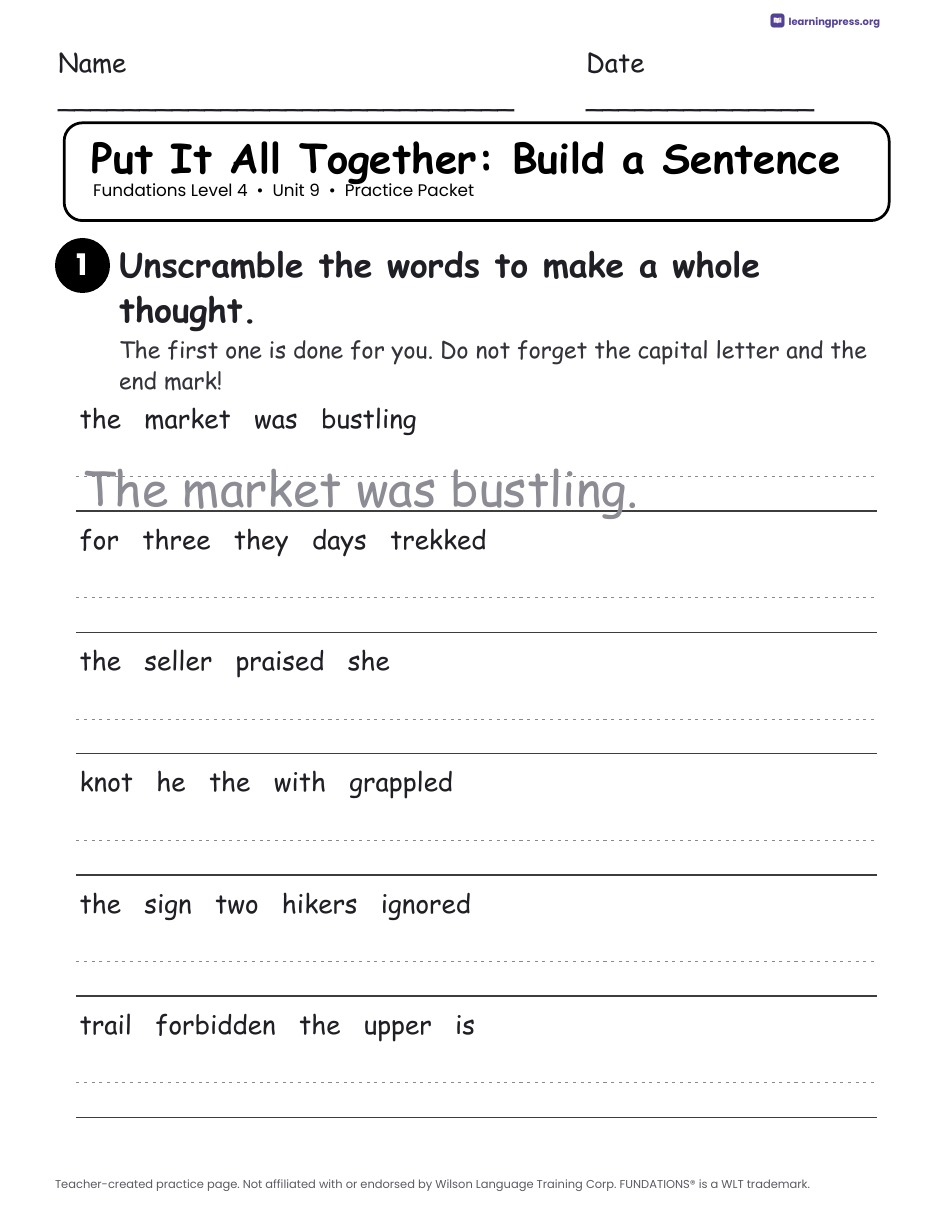 Preview page 4 of Fundations Level 4 Unit 9 Practice Packet