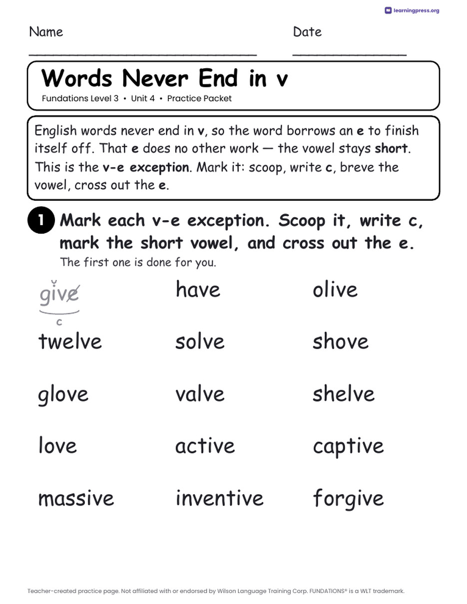 Preview page 2 of Fundations Level 3 Unit 4 Practice Packet