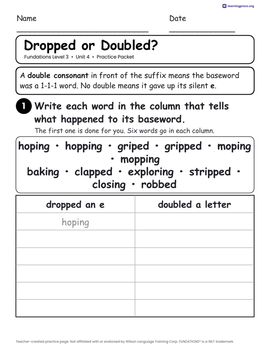 Preview page 3 of Fundations Level 3 Unit 4 Practice Packet