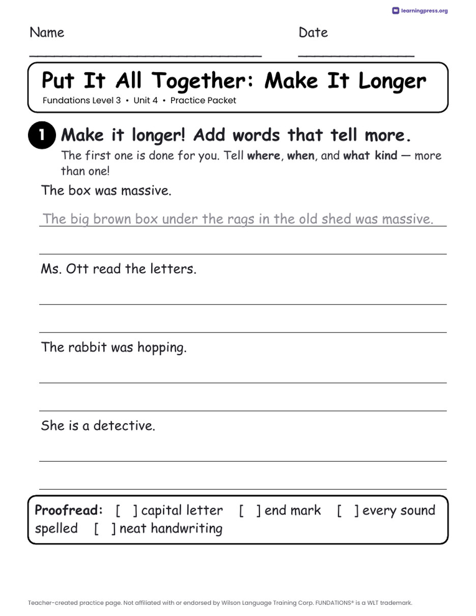 Preview page 4 of Fundations Level 3 Unit 4 Practice Packet