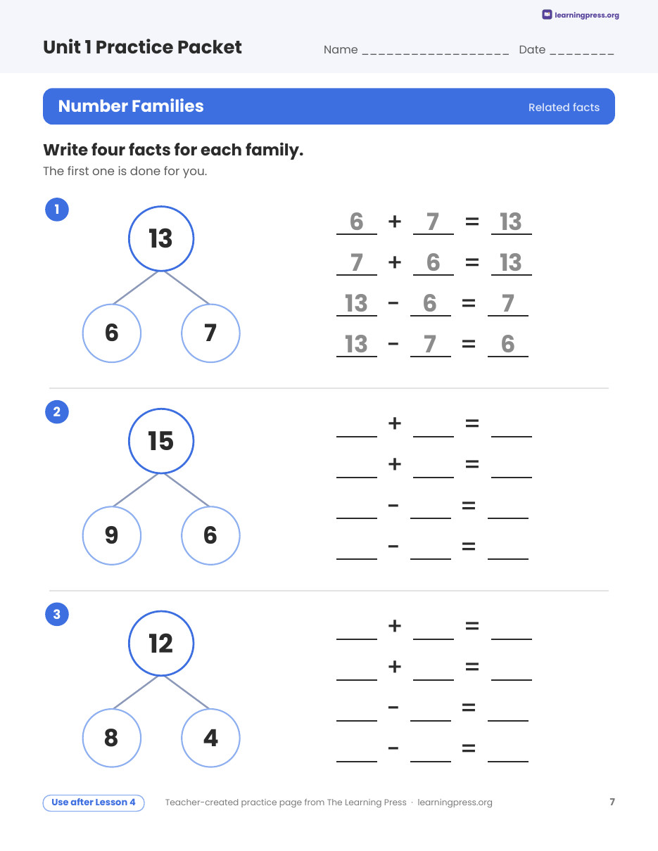 Preview page 2 of Illustrative Math (IM®) Aligned 2nd Grade Unit 1 Practice Packet (Color & B&W)