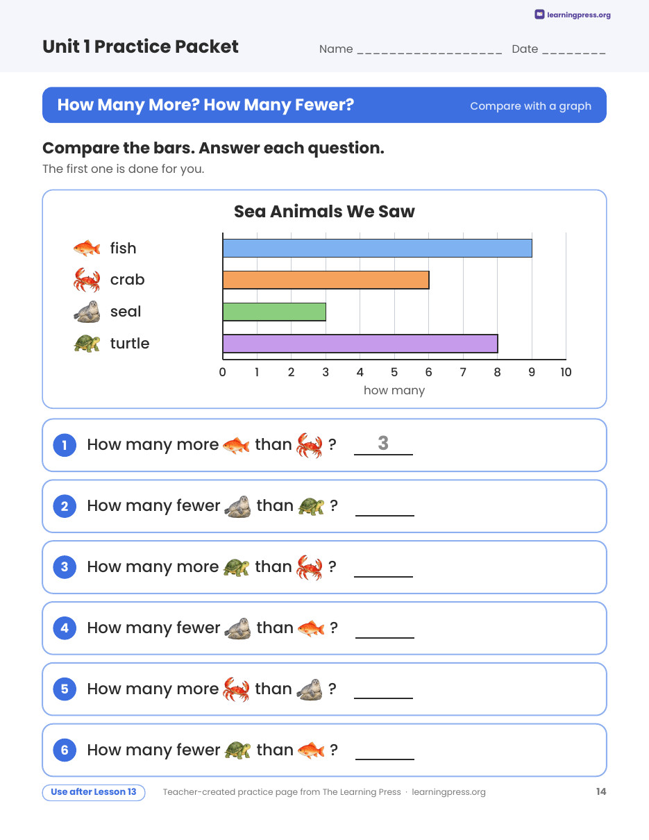 Preview page 3 of Illustrative Math (IM®) Aligned 2nd Grade Unit 1 Practice Packet (Color & B&W)