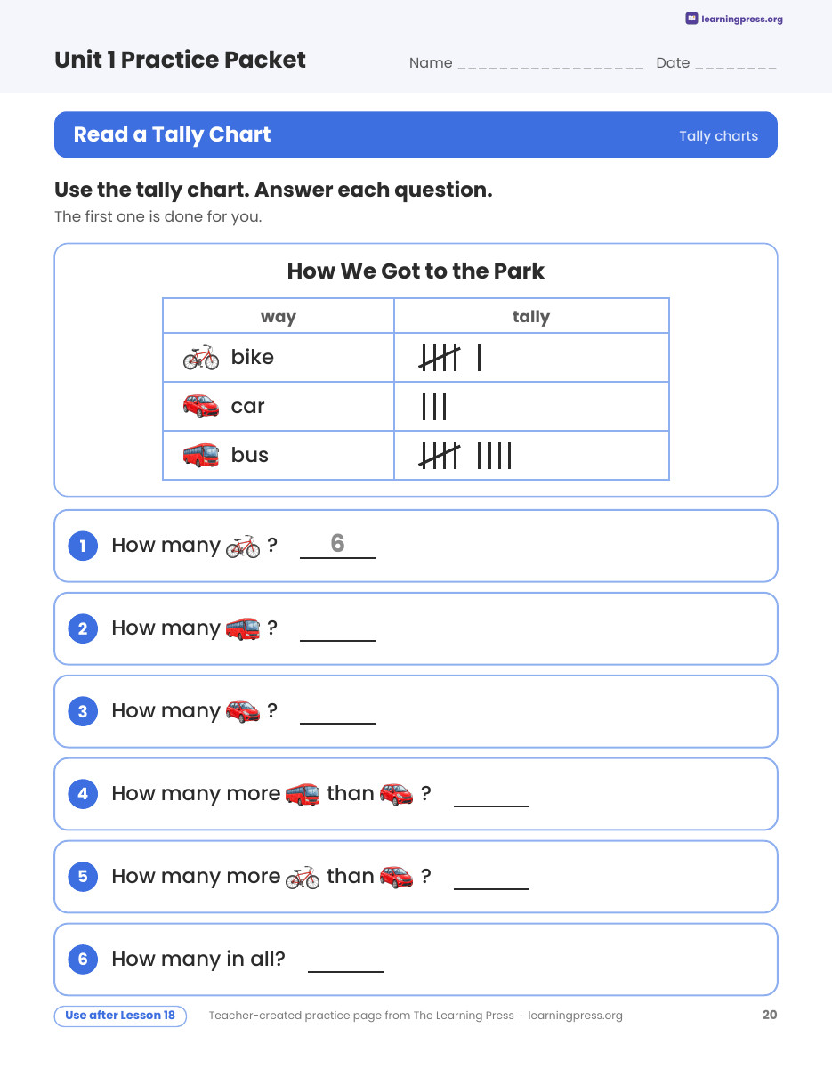 Preview page 4 of Illustrative Math (IM®) Aligned 2nd Grade Unit 1 Practice Packet (Color & B&W)