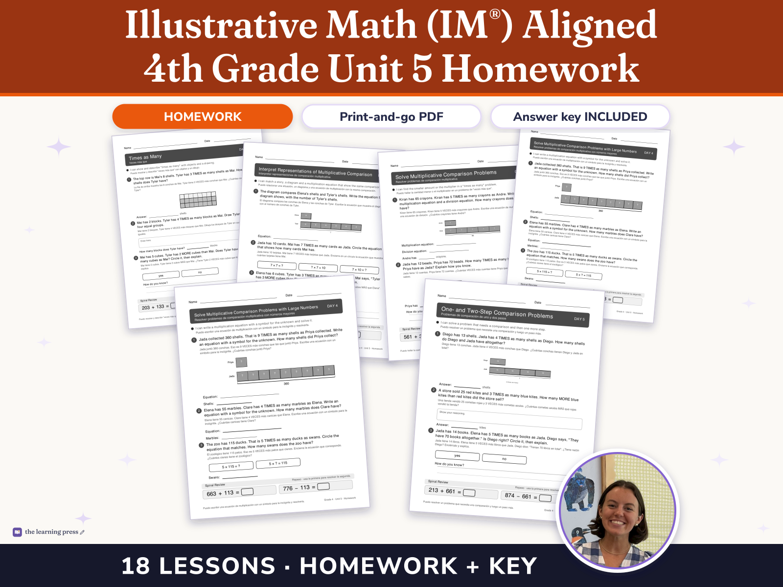 Preview page 1 of Illustrative Math (IM®) Aligned 4th Grade Unit 5 Homework: Multiplicative Comparison and Measurement