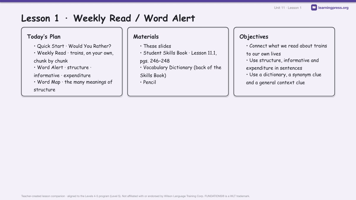 Preview page 1 of Fundations Level 5 Unit 11 Lesson Slides