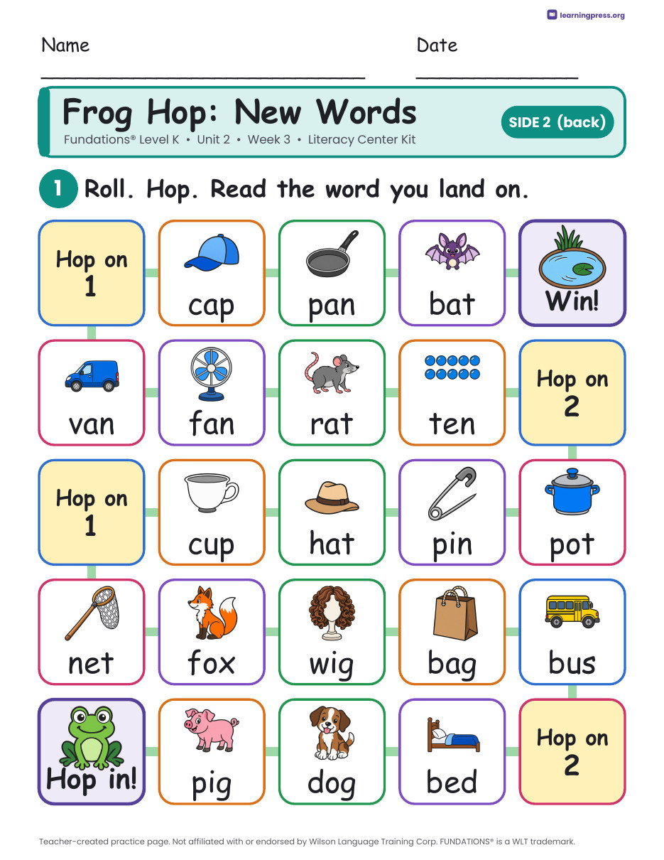 Preview page 4 of Fundations Level K Unit 2 Week 3 Literacy Center Kit