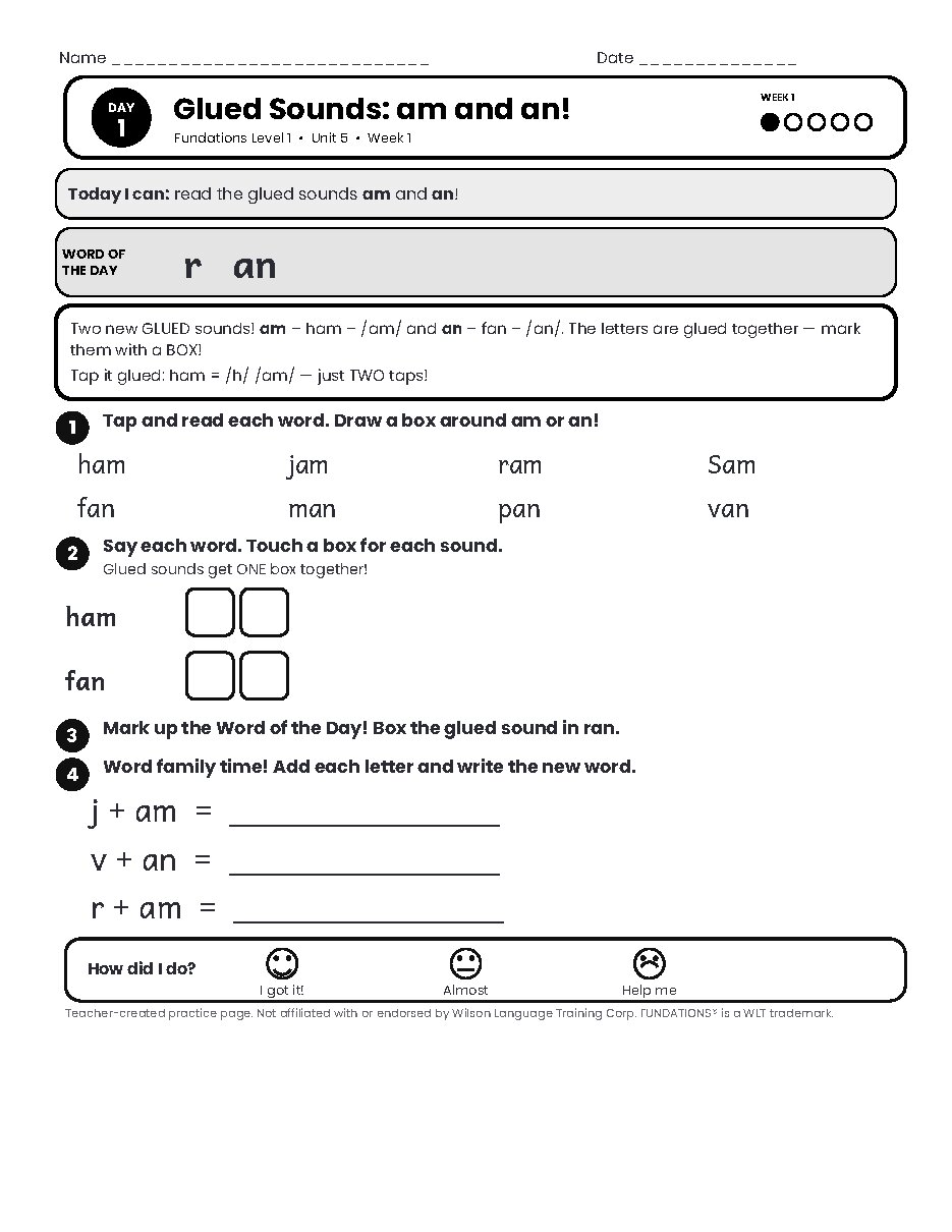 Preview page 2 of Fundations Level 1 Unit 5 Practice Pack