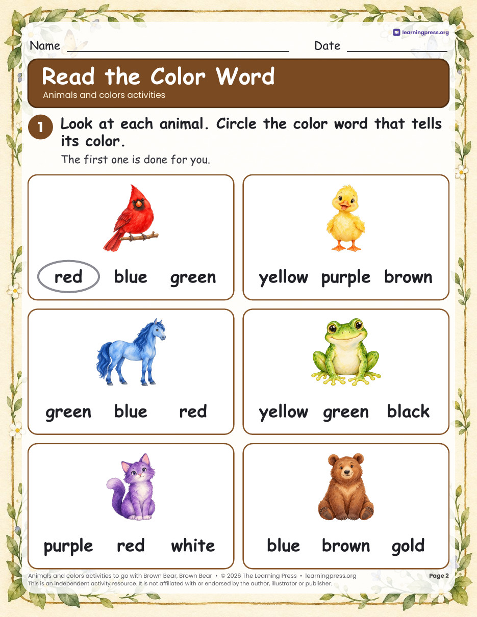 Preview page 1 of Brown Bear Activities | Colors and Animals Book Companion | PreK-K