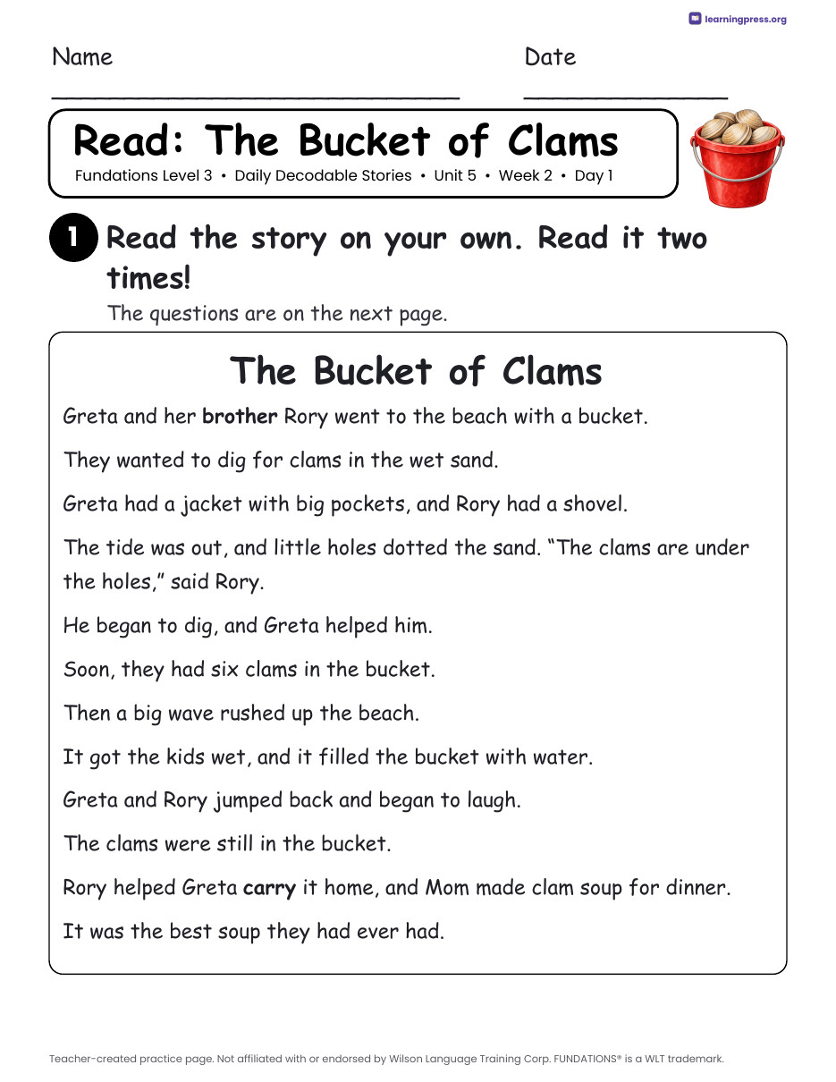 Preview page 3 of Fundations Level 3 Unit 5 Daily Decodable Stories