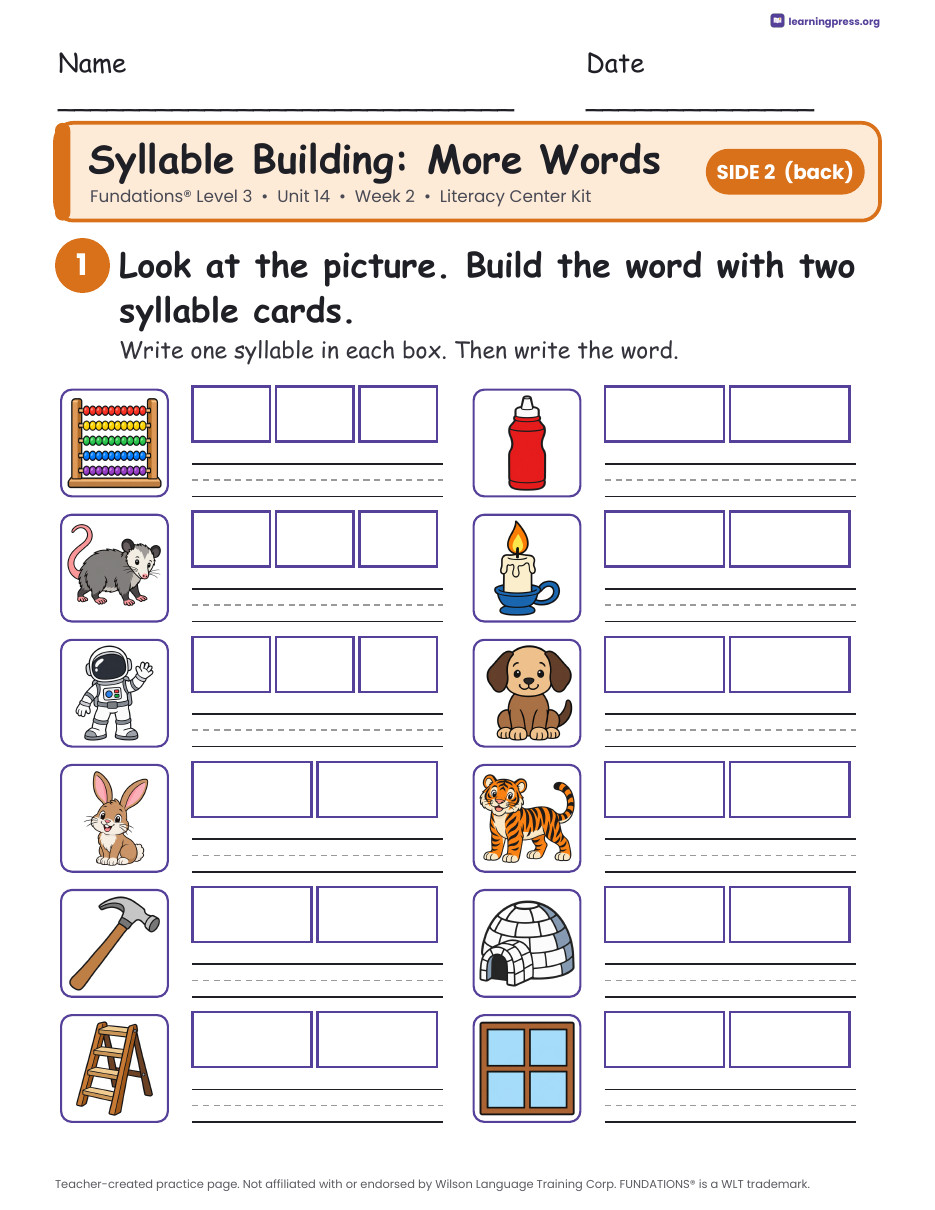 Preview page 2 of Fundations Level 3 Unit 14 Literacy Center Kits Bundle (2 Weeks)