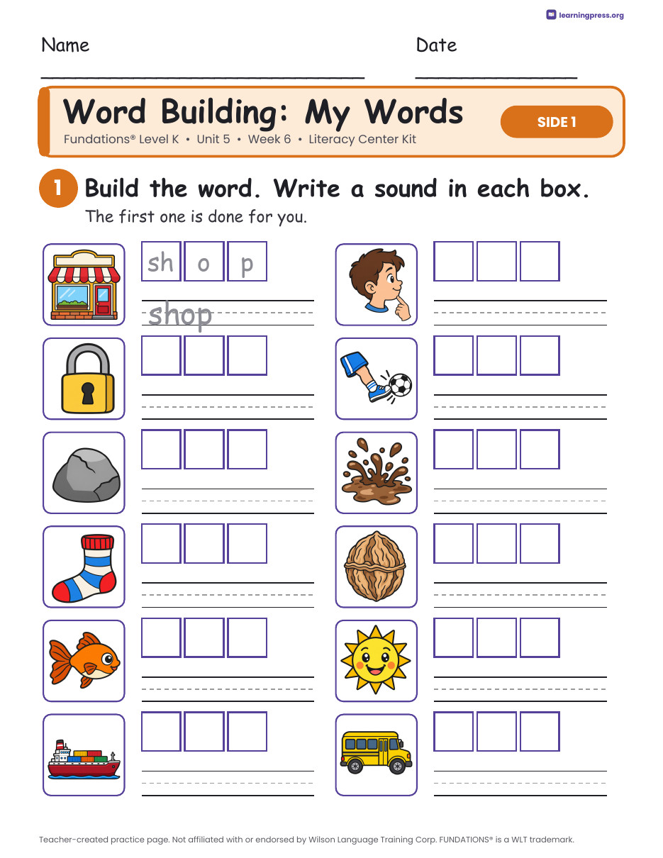 Preview page 2 of Fundations Level K Unit 5 Week 6 Literacy Center Kit