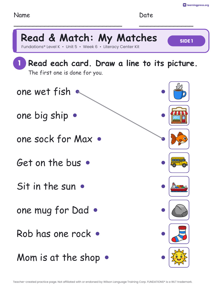 Preview page 3 of Fundations Level K Unit 5 Week 6 Literacy Center Kit