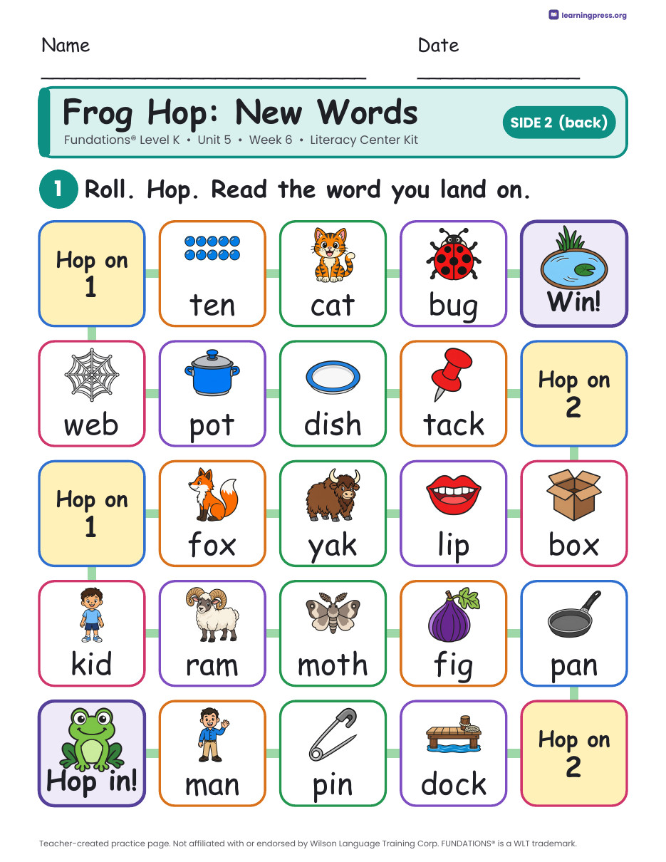 Preview page 4 of Fundations Level K Unit 5 Week 6 Literacy Center Kit