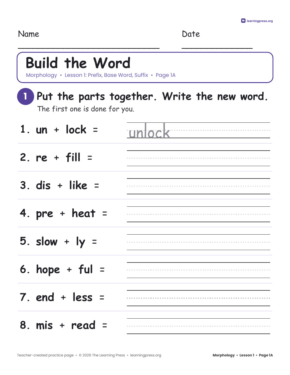 Preview page 1 of Grade 3 Morphology Unit 1: Word Parts, Drop e, Double, y to i · Slides + Pages