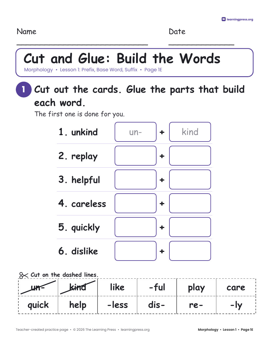 Preview page 2 of Grade 3 Morphology Unit 1: Word Parts, Drop e, Double, y to i · Slides + Pages