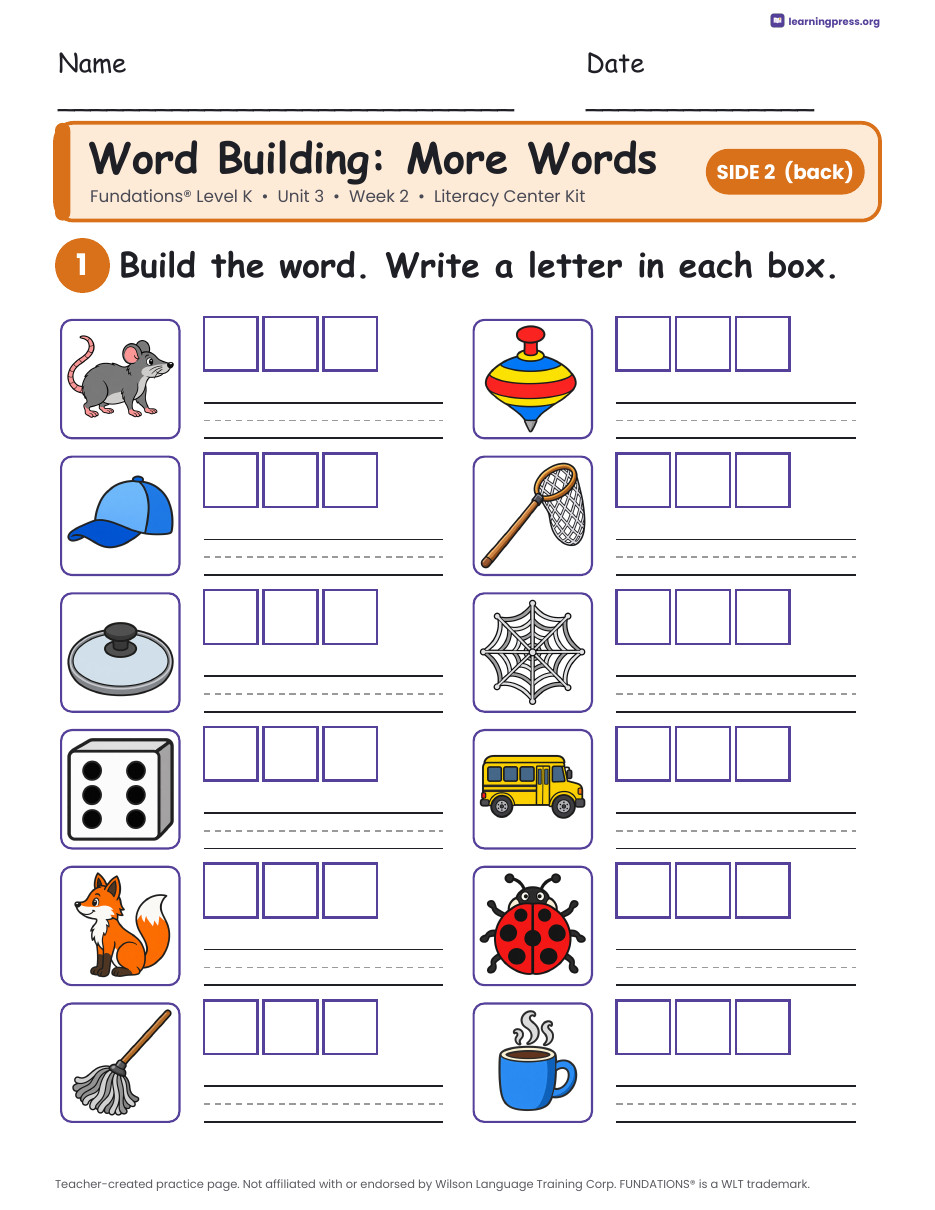 Preview page 2 of Fundations Level K Unit 3 Literacy Center Kits Bundle (6 Weeks)