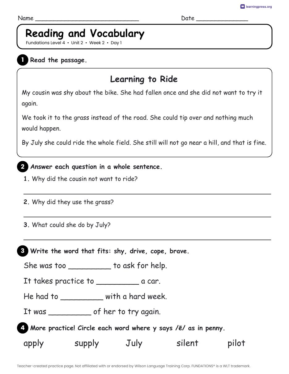 Preview page 3 of Fundations Level 4 Unit 2 Daily Lesson Work Pages