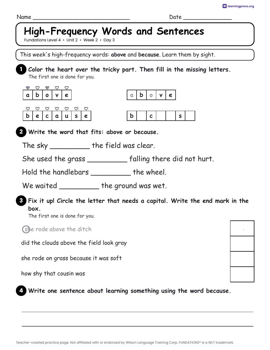 Preview page 4 of Fundations Level 4 Unit 2 Daily Lesson Work Pages