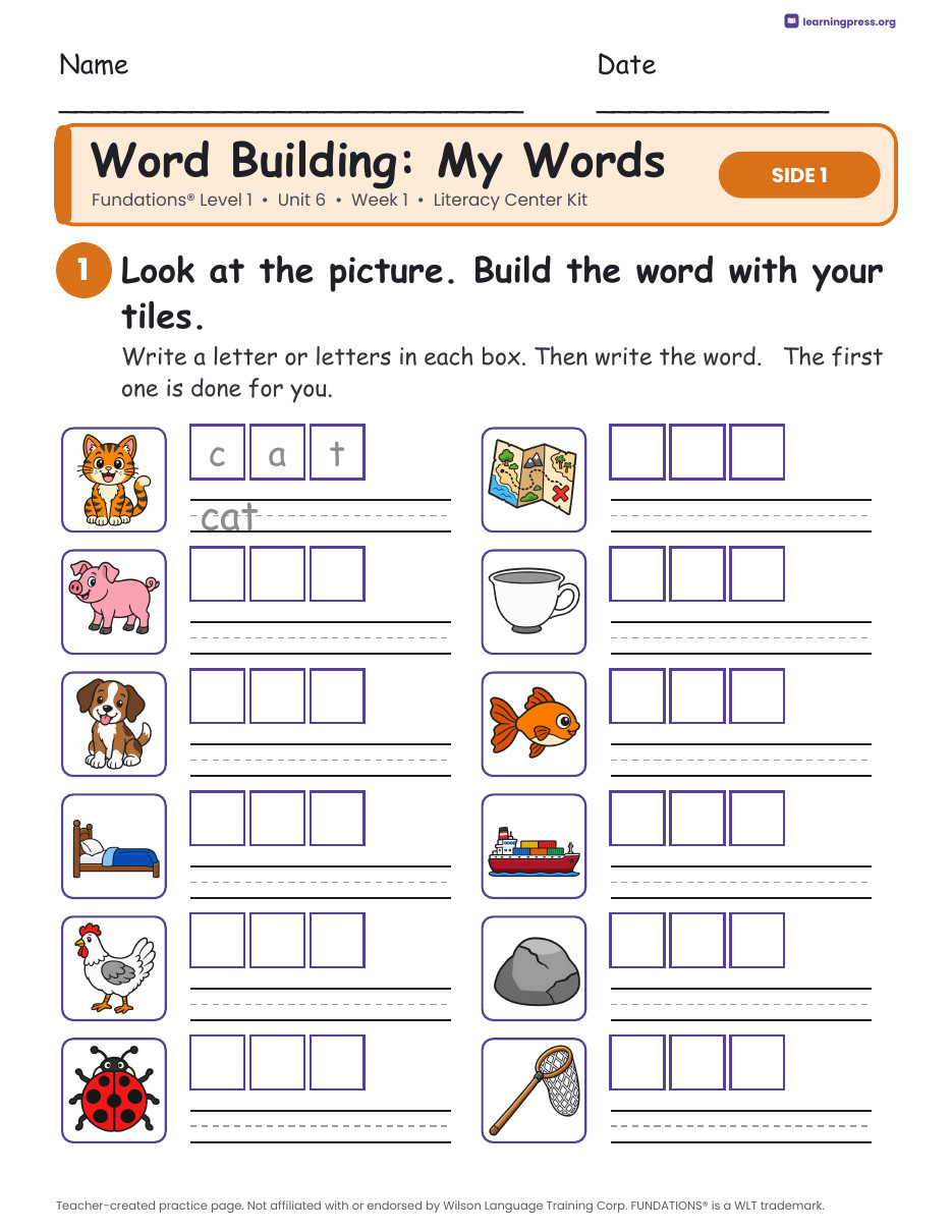 Preview page 2 of Fundations Level 1 Unit 6 Week 1 Literacy Center Kit