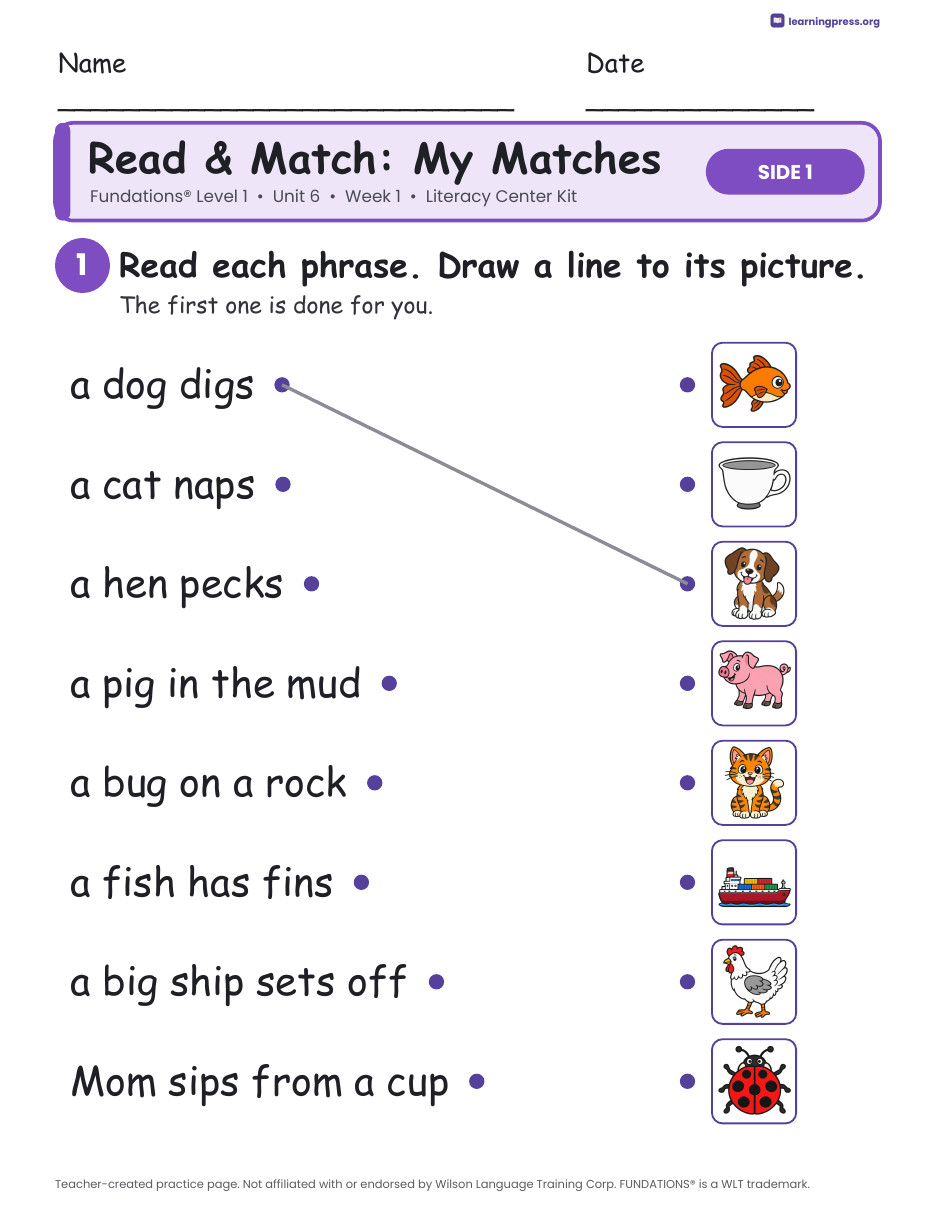 Preview page 3 of Fundations Level 1 Unit 6 Week 1 Literacy Center Kit