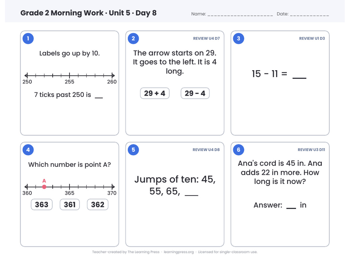 Preview page 3 of Illustrative Math (IM®) Aligned 2nd Grade Unit 5 Morning Work