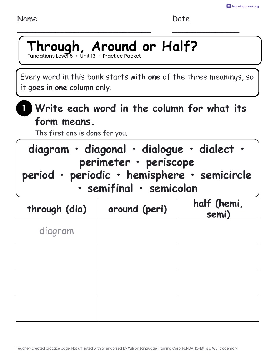 Preview page 2 of Fundations Level 5 Unit 13 Practice Packet