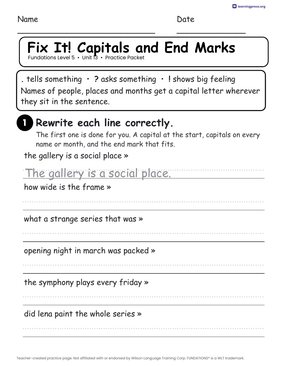 Preview page 4 of Fundations Level 5 Unit 13 Practice Packet
