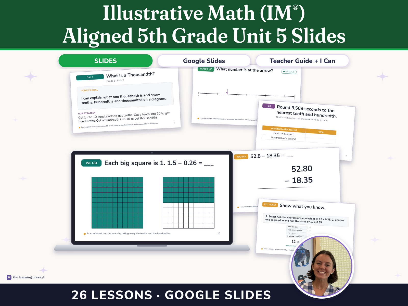 Preview page 1 of Illustrative Math (IM®) Aligned 5th Grade Unit 5 Slides: Place Value Patterns and Decimal Operations