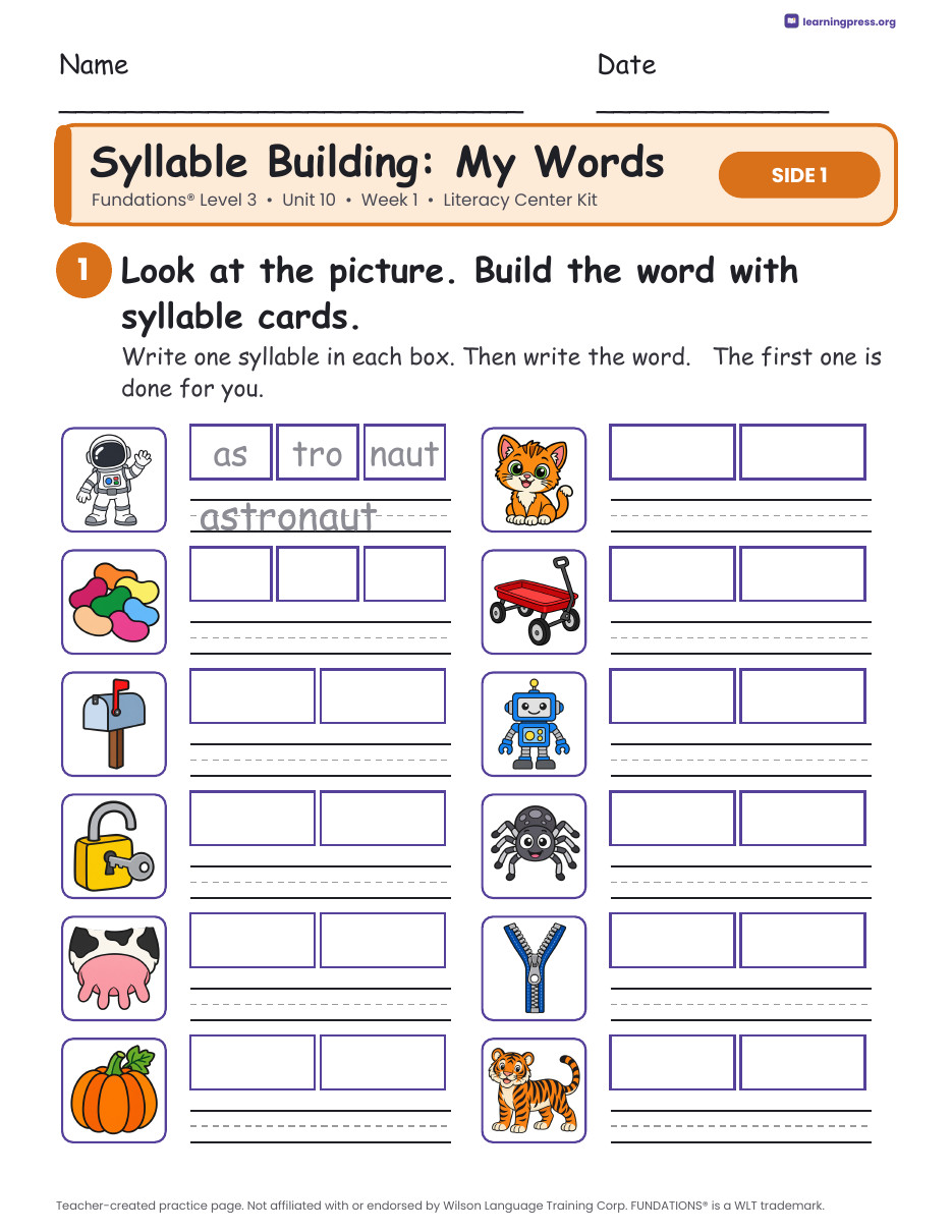 Preview page 2 of Fundations Level 3 Unit 10 Week 1 Literacy Center Kit