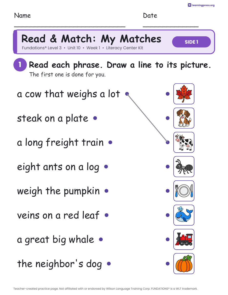 Preview page 3 of Fundations Level 3 Unit 10 Week 1 Literacy Center Kit